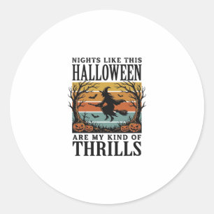 Vintage Witch Halloween Fright Scene Engraving Des Classic Round Sticker