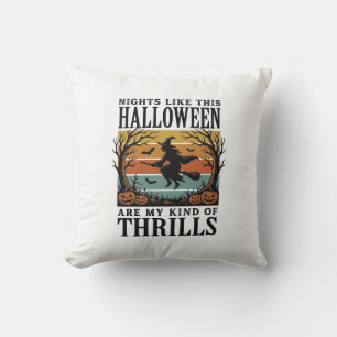 Vintage Witch Halloween Fright Scene Engraving Des Cushion