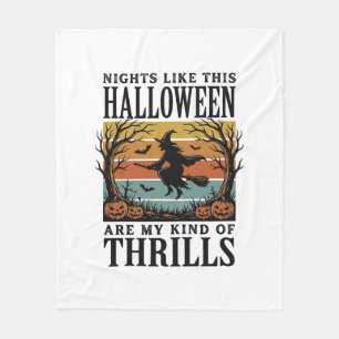 Vintage Witch Halloween Fright Scene Engraving Des Fleece Blanket