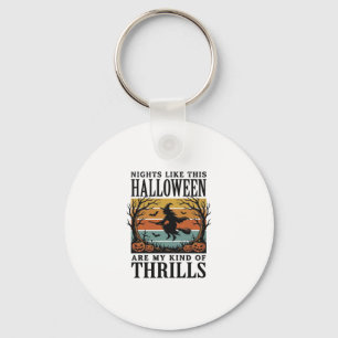 Vintage Witch Halloween Fright Scene Engraving Des Key Ring