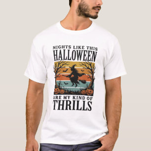 Vintage Witch Halloween Fright Scene Engraving Des T-Shirt