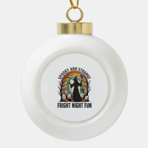 Vintage Witch Halloween Graveyard Silhouette Art_1 Ceramic Ball Christmas Ornament