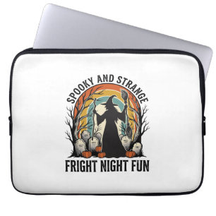 Vintage Witch Halloween Graveyard Silhouette Art_1 Laptop Sleeve
