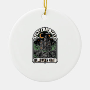 Vintage Witch Halloween Haunted House Shirt_1 Ceramic Ornament