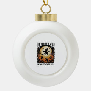 Vintage Witch Halloween Moonlit Mischief Graphic_1 Ceramic Ball Christmas Ornament