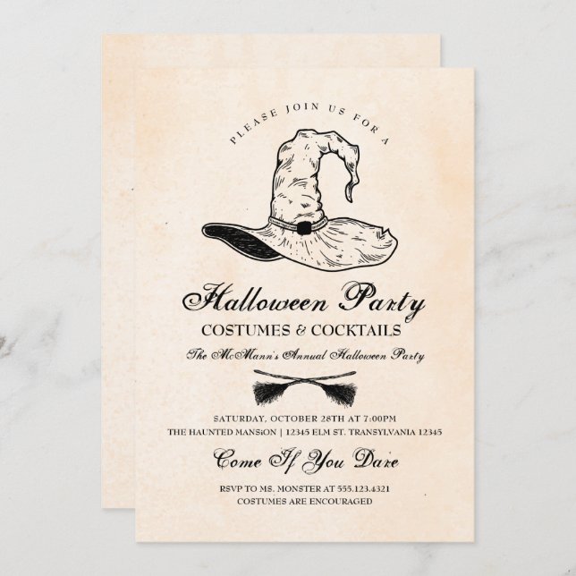 Vintage Witch Halloween Party Invitation (Front/Back)