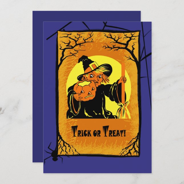 Vintage Witch Halloween Party Invitations (Front/Back)