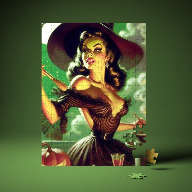Vintage Witch Halloween Pin-Up Jigsaw Puzzle (Creator Uploaded)