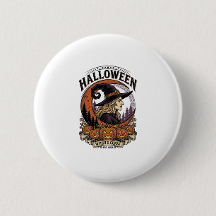 Vintage Witch Halloween Pumpkin Moon Engraving Art 6 Cm Round Badge
