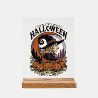 Vintage Witch Halloween Pumpkin Moon Engraving Art