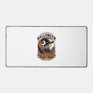 Vintage Witch Halloween Pumpkin Moon Engraving Art Desk Mat