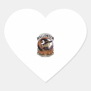 Vintage Witch Halloween Pumpkin Moon Engraving Art Heart Sticker
