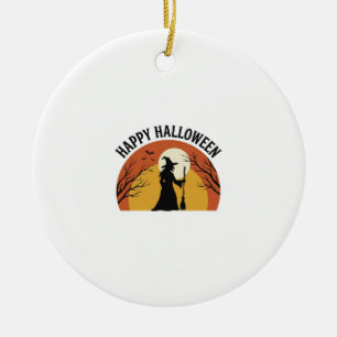 Vintage Witch Happy Halloween Shirt Design_1 Ceramic Ornament