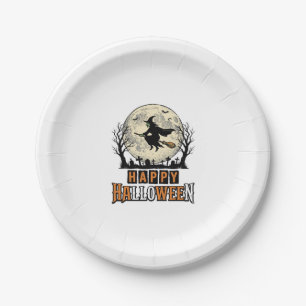 Vintage Witch Happy Halloween Vector Design_1 Paper Plate