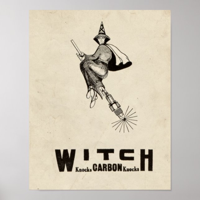 Vintage Witch Hat Broomstick Halloween Funny Poster (Front)