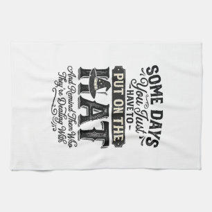 Vintage Witch Hat Funny Halloween Typography Desig Tea Towel