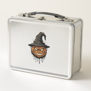 Vintage Witch Hat Pumpkin Halloween Graphic_1 Metal Lunch Box