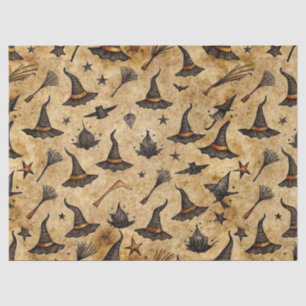 Vintage Witch Hats & Broomsticks Halloween Pattern Tissue Paper
