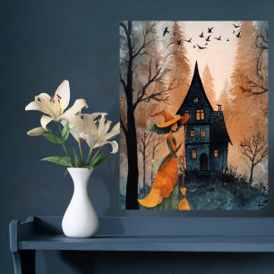 Vintage Witch in Forest Elegant Halloween Poster