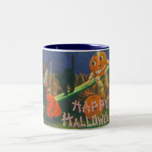 Vintage Witch & Jack o' Lanterns Play Time Two-Tone Coffee Mug