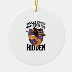 Vintage Witch Mask Halloween Face Illusion Art_1 Ceramic Ornament