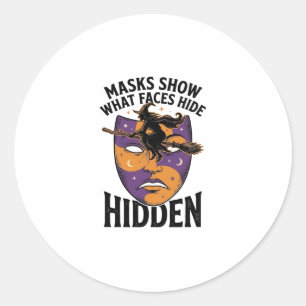 Vintage Witch Mask Halloween Face Illusion Art_1 Classic Round Sticker