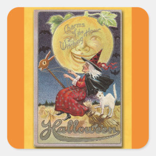 Vintage Witch On Broom Sticker