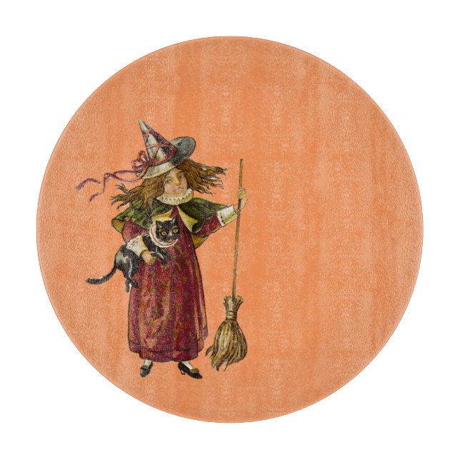 Vintage Witch Orange Cutting Board (Front)