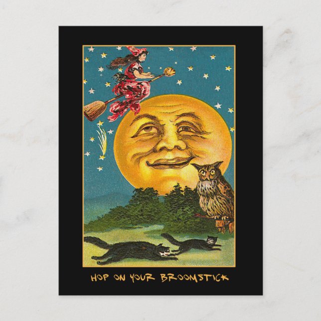 Vintage Witch Over Moon With Bloody Text Invite (Front)