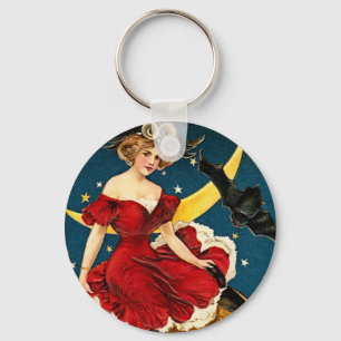 Vintage Witch Pumpkin Halloween Greetings Key Ring