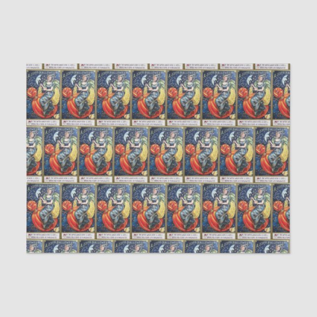 Vintage witch pumpkin pattern tiled tissue paper (Front)