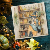 Vintage Witch Reads Tarot & Cute Black Cat Gothic