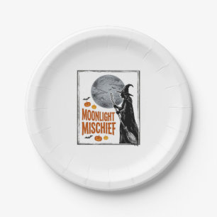 Vintage Witch Shirt Halloween Moon Silhouette_1 Paper Plate