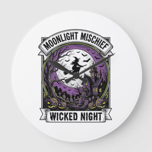 Vintage Witch Shirt Moonlit Haunted Halloween Art_ Large Clock