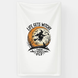 Vintage Witch Shirt Retro Halloween Flying Witch A Banner