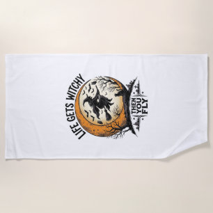 Vintage Witch Shirt Retro Halloween Flying Witch A Beach Towel