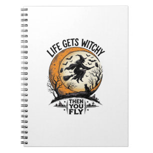 Vintage Witch Shirt Retro Halloween Flying Witch A Notebook