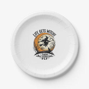 Vintage Witch Shirt Retro Halloween Flying Witch A Paper Plate