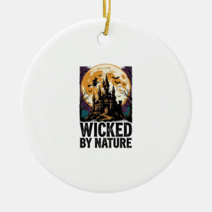 Vintage Witch Shirt Spooky Haunted Castle Hallowee Ceramic Ornament