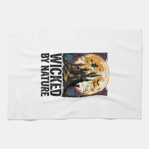 Vintage Witch Shirt Spooky Haunted Castle Hallowee Tea Towel