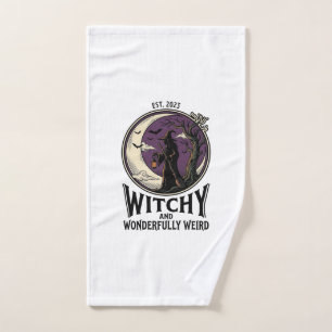 Vintage Witch Shirt With Spooky Moon Halloween Art Hand Towel