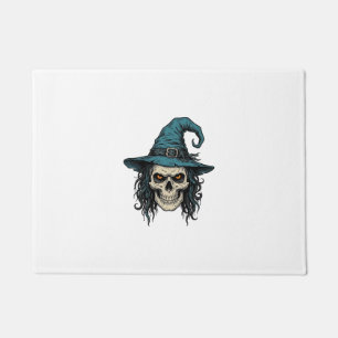 Vintage Witch Skull Halloween Vector Shirt Design_ Doormat