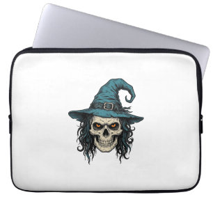Vintage Witch Skull Halloween Vector Shirt Design_ Laptop Sleeve