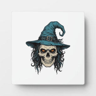 Vintage Witch Skull Halloween Vector Shirt Design_ Plaque