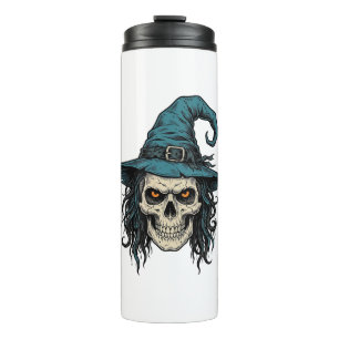 Vintage Witch Skull Halloween Vector Shirt Design_ Thermal Tumbler