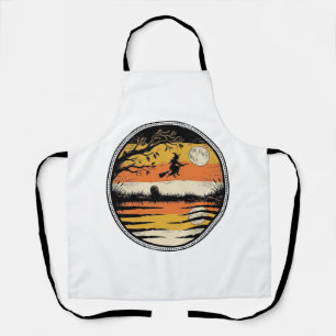 Vintage Witch Sunset Halloween Vector Design_1 Apron
