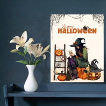 Vintage Witch Tarot Scary Pumpkin Halloween