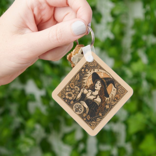 Vintage Witch Tea Time Key Ring (Hand)
