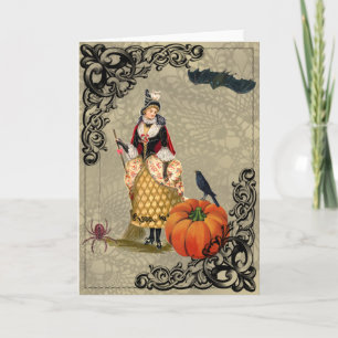 Vintage Witch with Pumpkin Collage Greeting Card