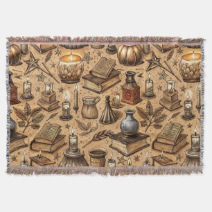 Vintage Witchcraft Books & Candles Pattern (2) Throw Blanket